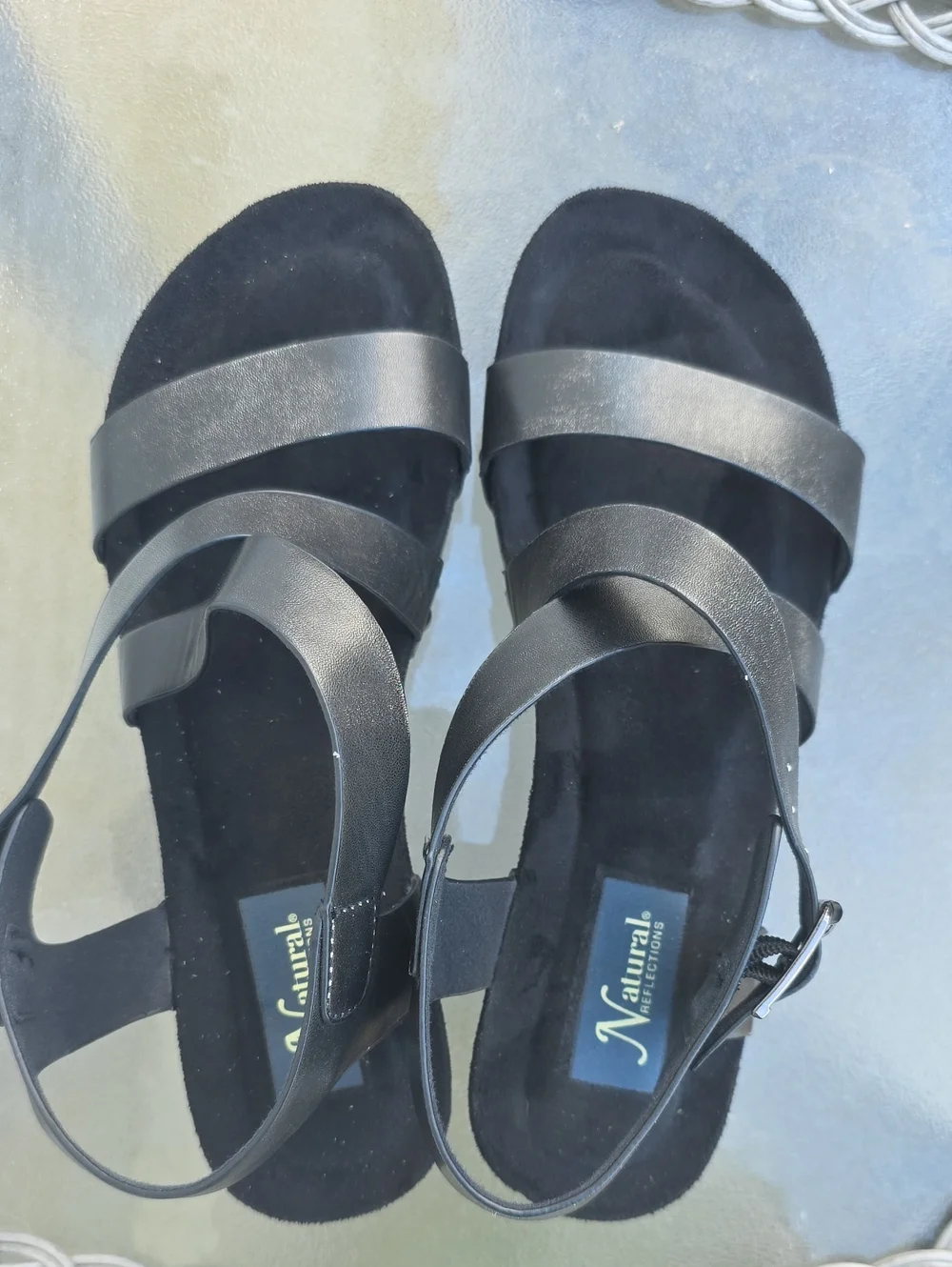 Natural Reflections Black Strappy Ankle Buckle Sandals